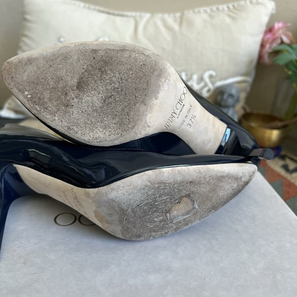 Jimmy Choo MEI Navy Patent Leather Almond Toe Pump Heels - Picture 9 of 15